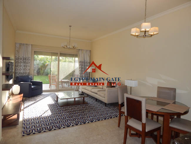 Modern furnished ground floor with a lovely garden for rent in katameya heights compound new Cairo 