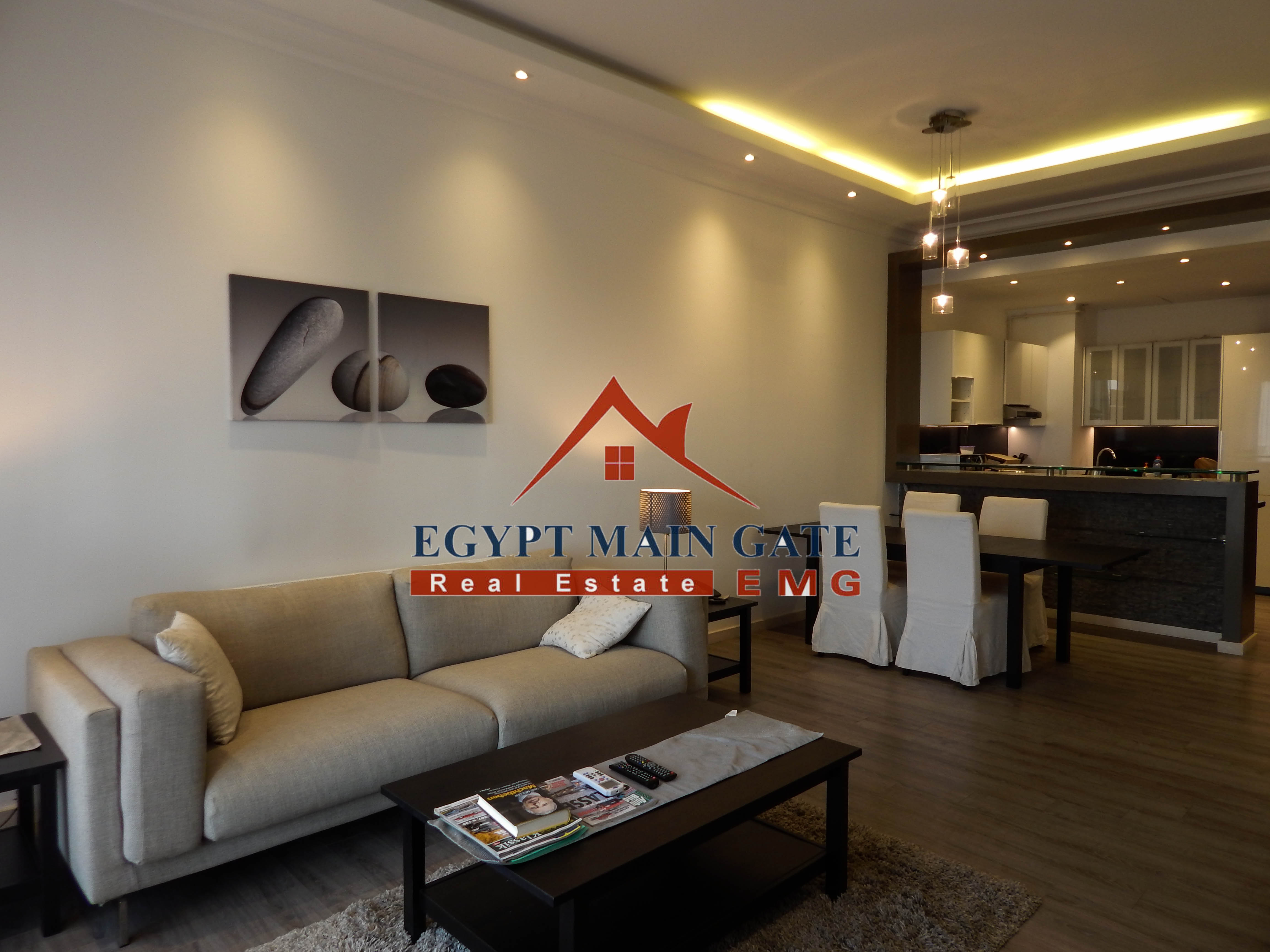 Modern furnished flat with a big terrace for rent in Katameya heights compound new Cairo
