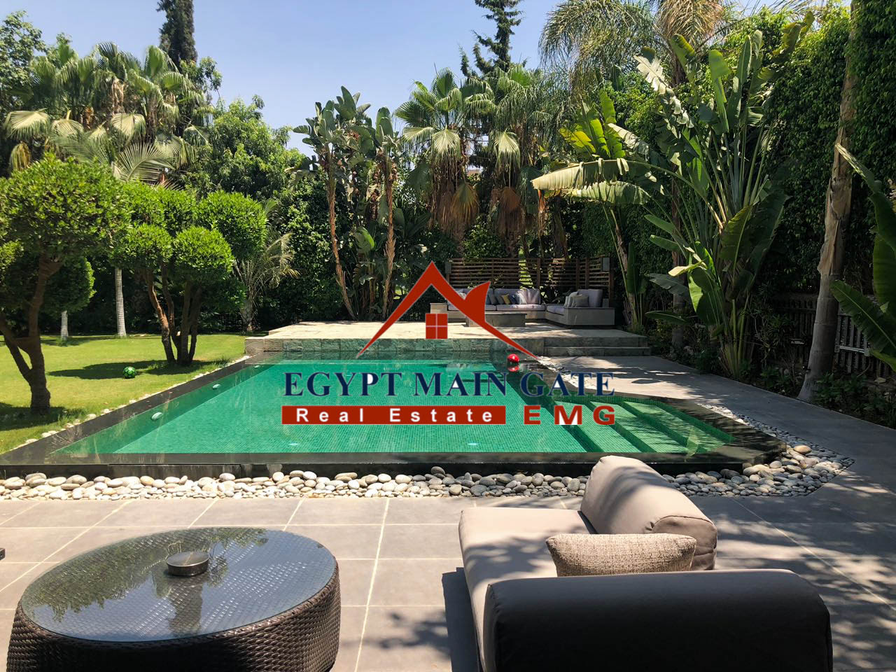 Modern villa with a beautiful garden and pool for rent in katameya heights compound